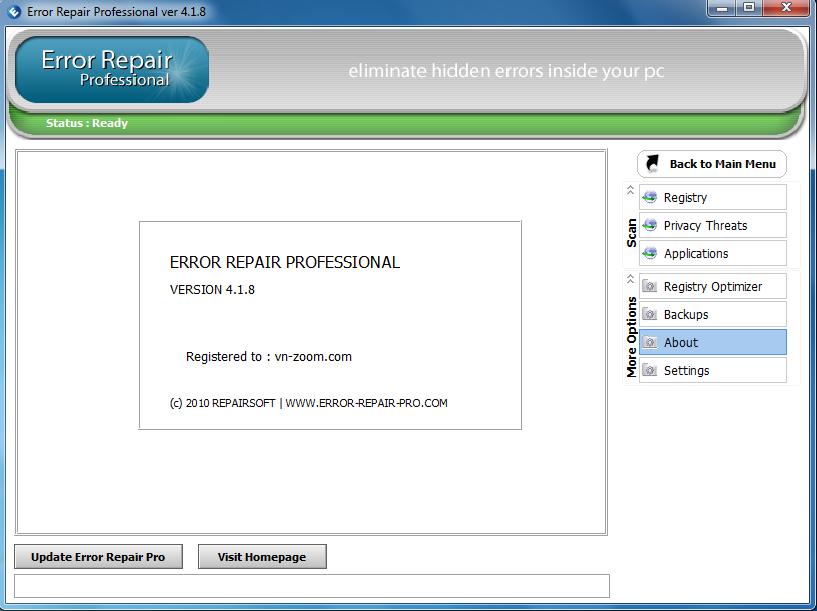 Error Repair Professional 4.1.8 - Tự động dò tìm và sửa lỗi Windows
